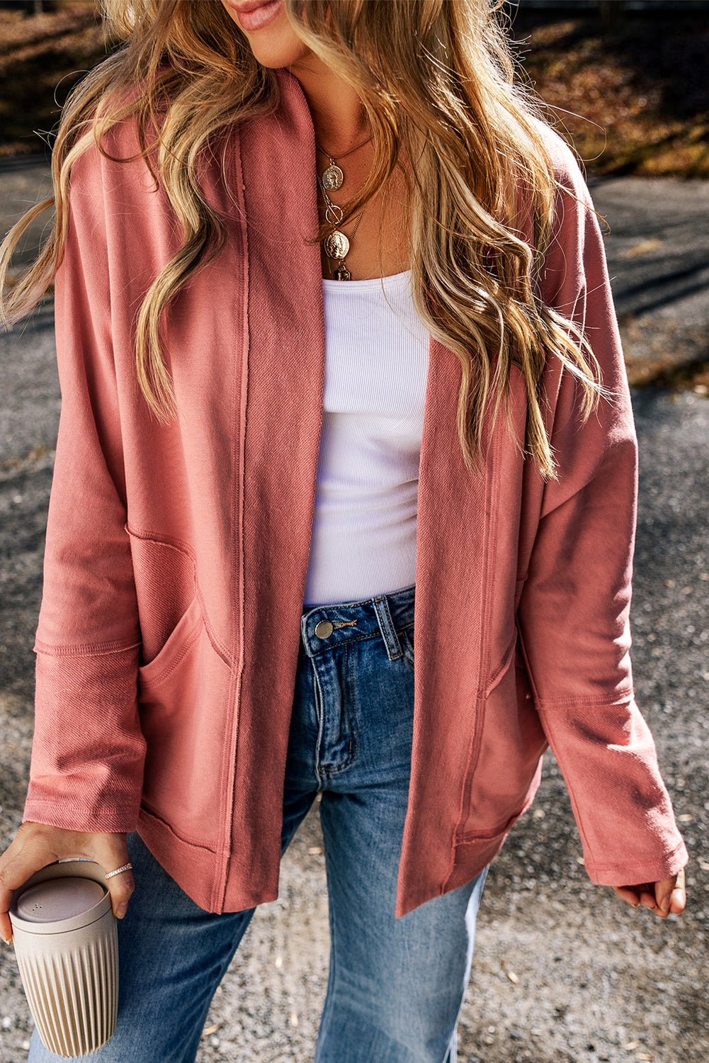 Exposed Seam Retro Patchwork Open Front Cardigan