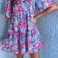 Floral Short Sleeve V Neck Tiered Mini Dress