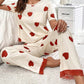 Valentines Heart Print Lace Hem Tee Pants Pajama Set