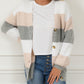 Color Block Button Front Fuzzy Knit Cardigan