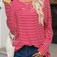 Striped Drop Shoulder Exposed Seam Long Sleeve Top