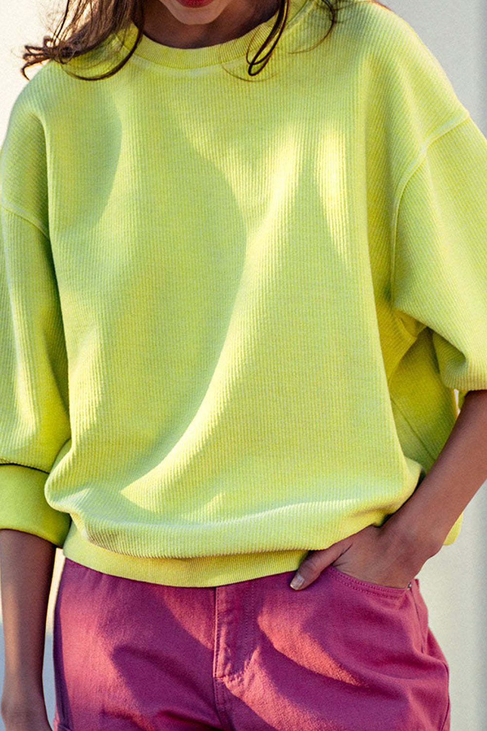 Loose Drop Shoulder Ribbed Sweatshirt