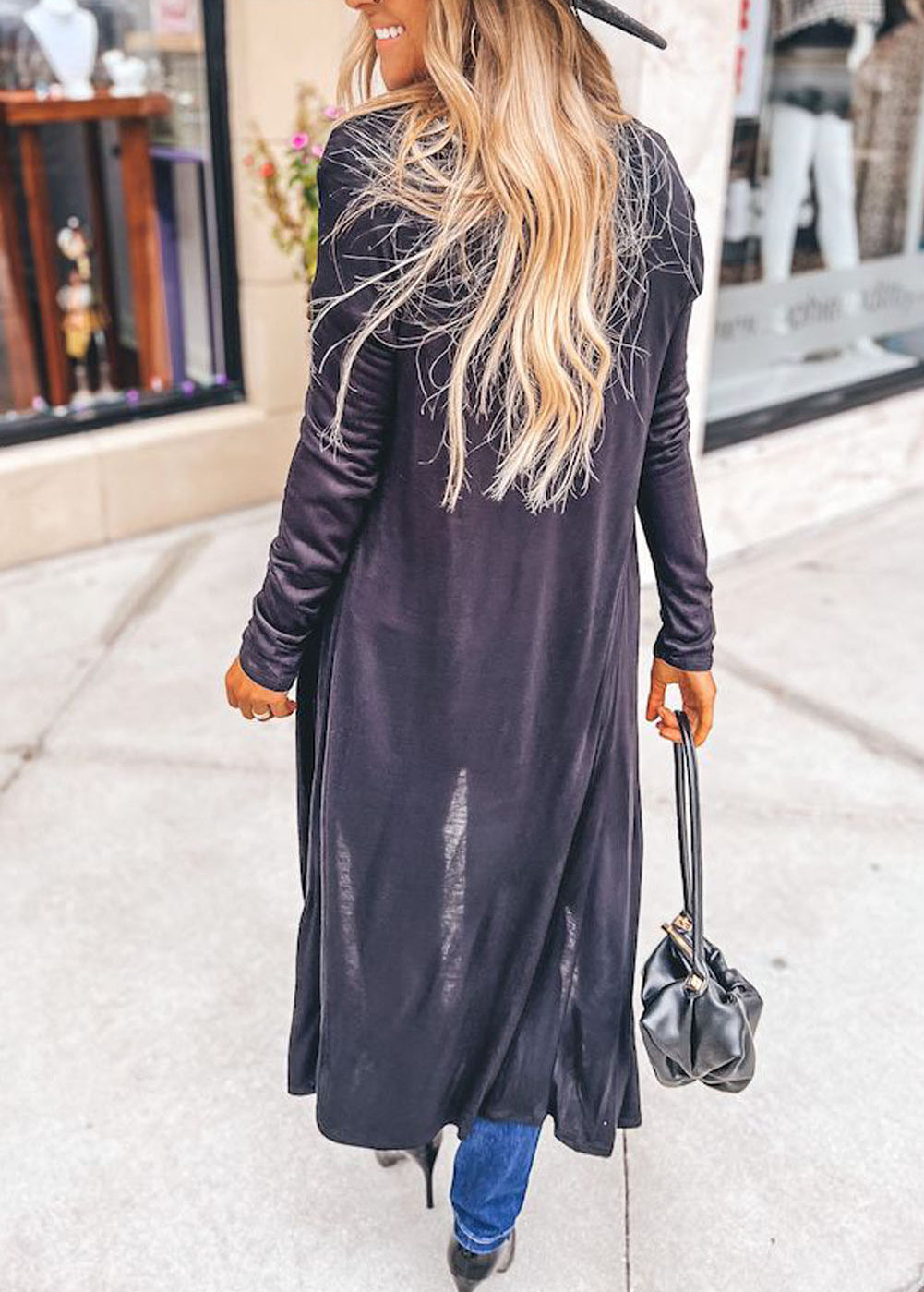 Draped Open Front Long Cardigan