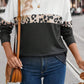 Leopard Colorblock Round Neck Long Sleeve Top