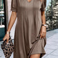 Notched Neck Pleated Puff Sleeve Shift T-shirt Dress