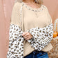 Leopard Print Patchwork Lantern Sleeve Waffle Knit Top