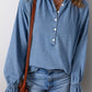 Frilled Raw Hem Half Buttoned Denim Top