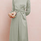 Twist Front Tie Back Long Sleeve Satin Dress
