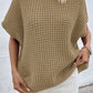 High Neck Short Batwing Sleeve Textured Knit Sweater