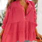 Half Buttoned Ruffle Tiered Long Sleeve Blouse