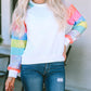 Sequin Color Block Raglan Sleeve Pullover Sweatshirt