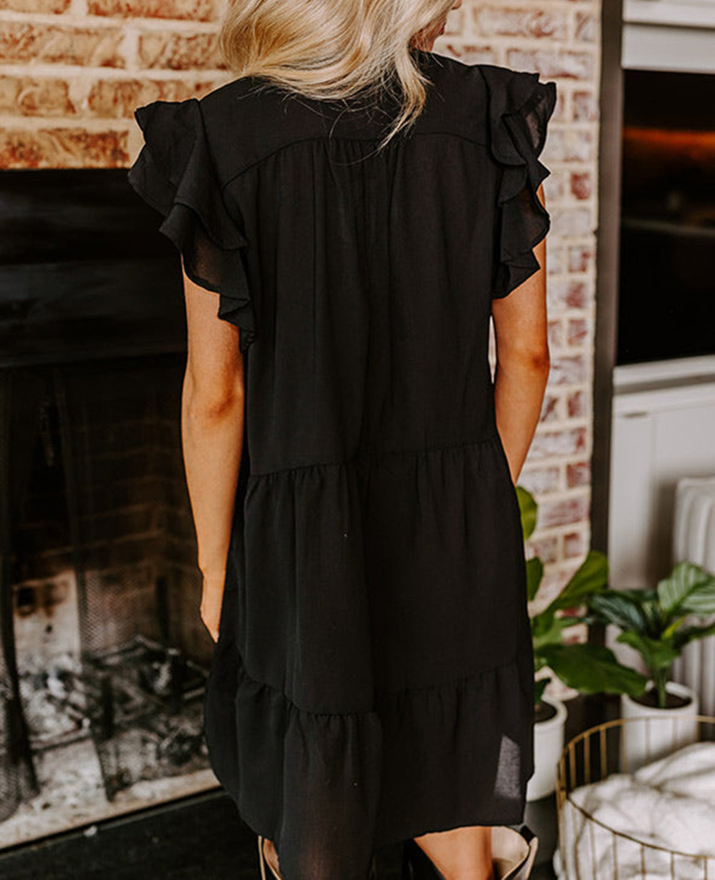 Floral Embroidered Tiered Ruffled Mini Dress