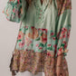 Printed Floral Patchwork Frilled Split Neck Blouse