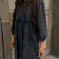 Balloon Sleeve High Waist Denim Dress