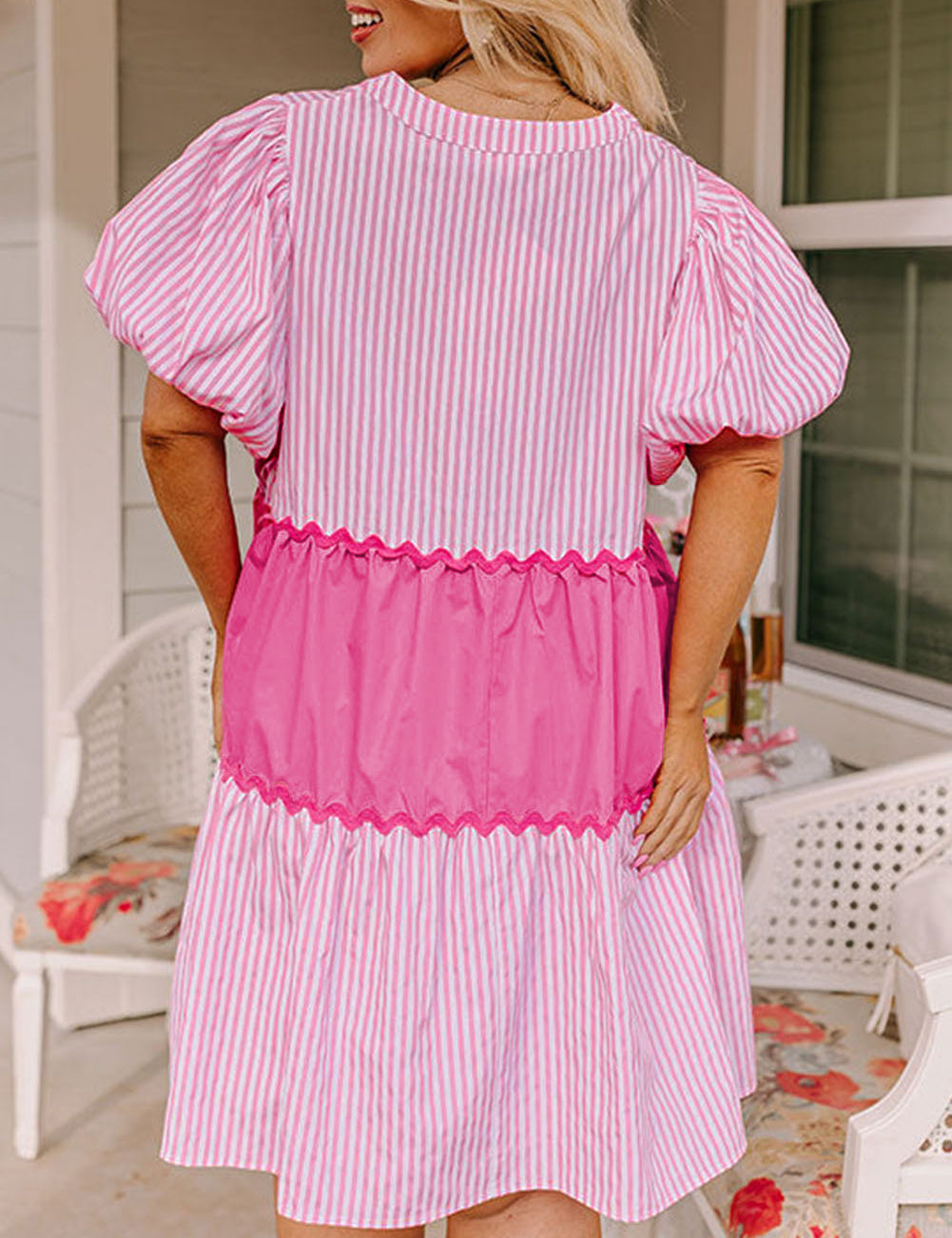 Puff Short Sleeve Flowy Plus Dress