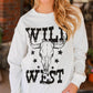 WILD WEST Steer Skull Graphic Ribbed Sweatshirt