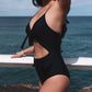 Cut Out Knotted Criss Cross One Piece Swimsuit
