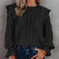 Crinkle Ruffle Trim Keyhole Puff Sleeve Blouse