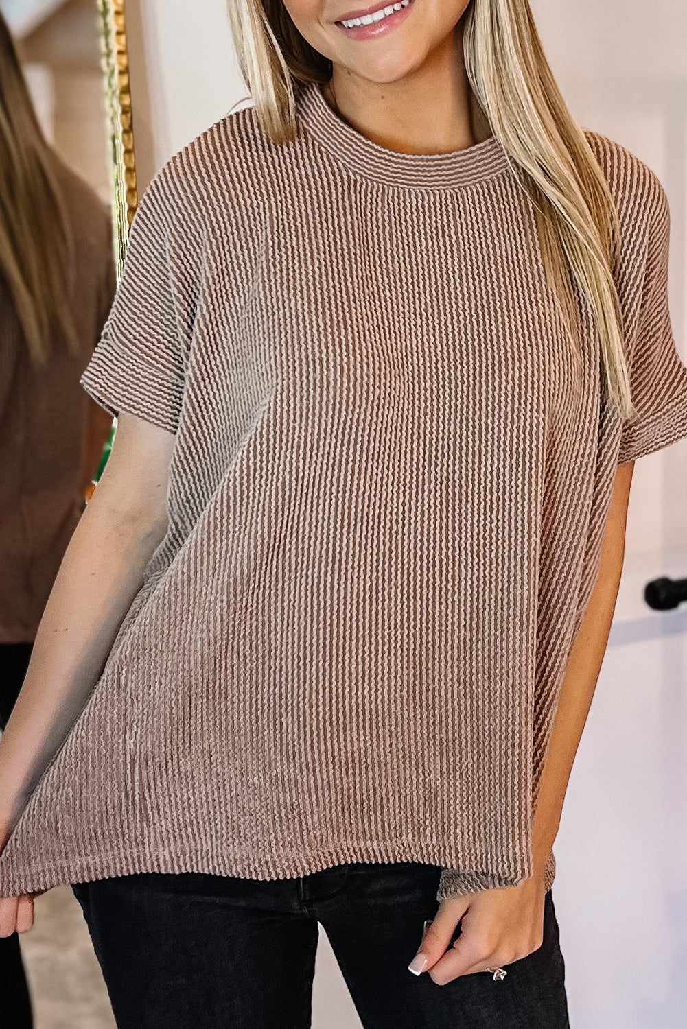 Corded Textured Crew Neck T-shirt