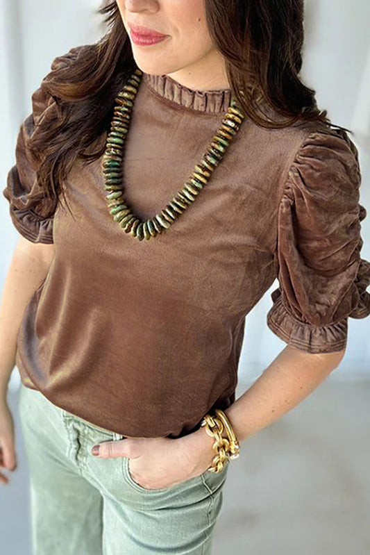 Ruffled Arm Velvet Top
