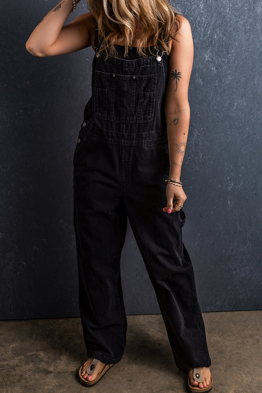 Adjustable Buckle Straps Multi Pocket Denim Overalls