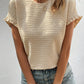 Solid Textured Ruffled Short Sleeve Blouse