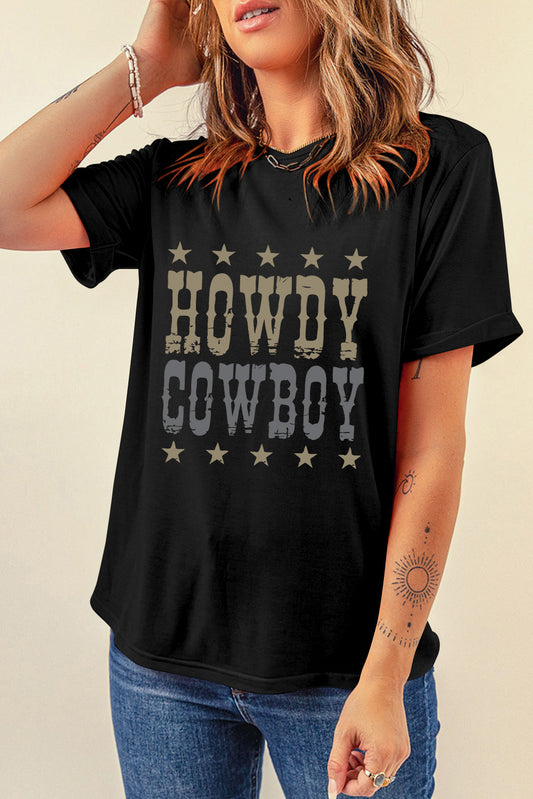 HOWDY COWBOY Star Print Crew Neck Loose T Shirt
