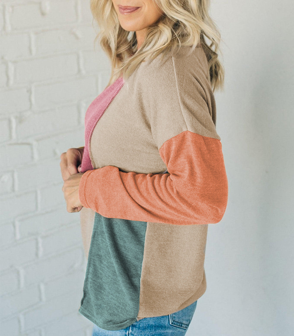 Exposed Seam Colorblock Knit Long Sleeve Top