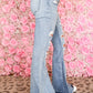 Light Wash Distressed High Rise Flare Jeans