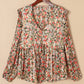 V Neck Ruffled Babydoll Floral Blouse