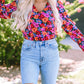 Print Wrap V Neck Long Sleeve Bodysuit
