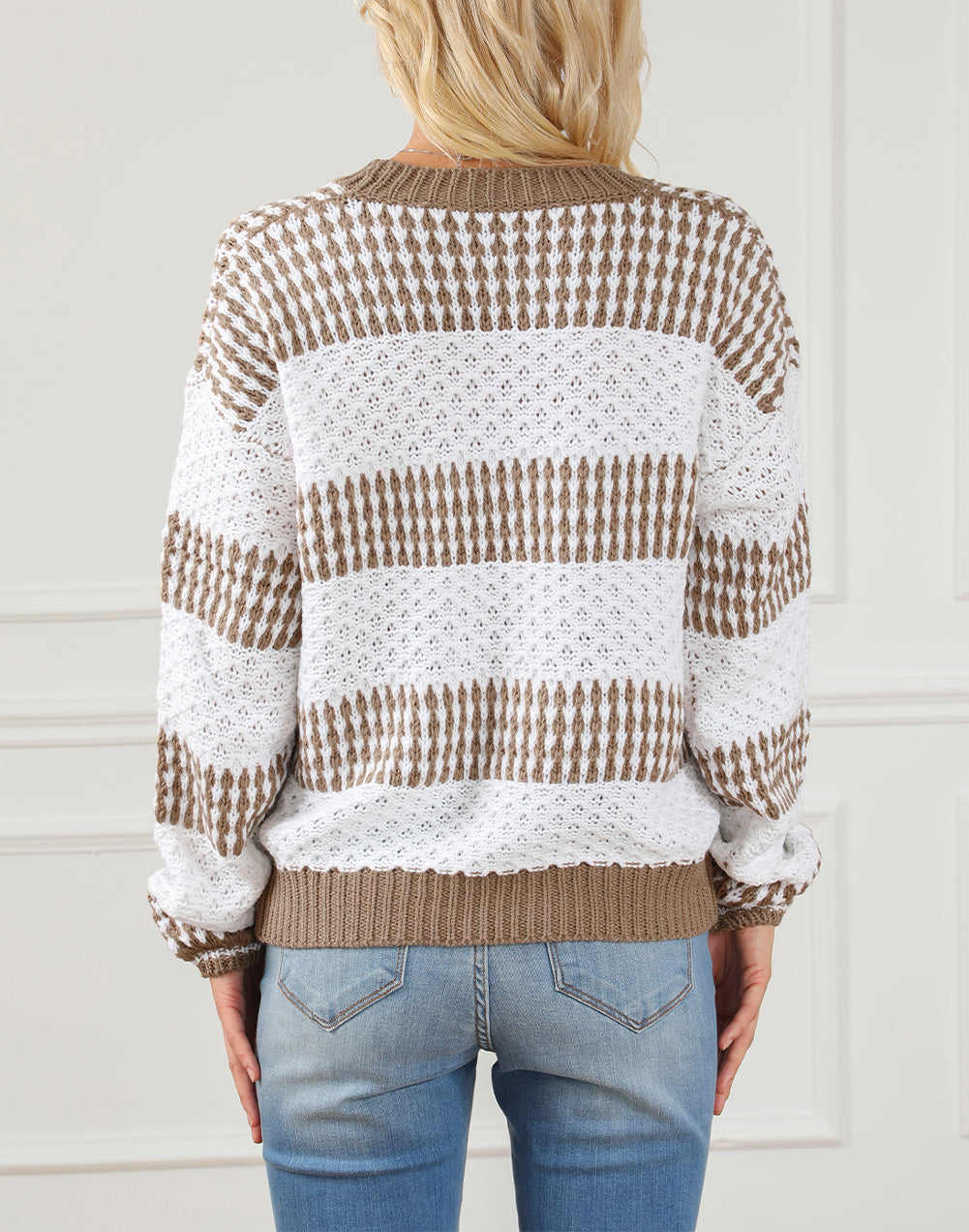 Vertical Stripes Two Tones Drop Shoulder Sweater