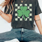 Clover Checkered Print Mineral Wash Crewneck T Shirt