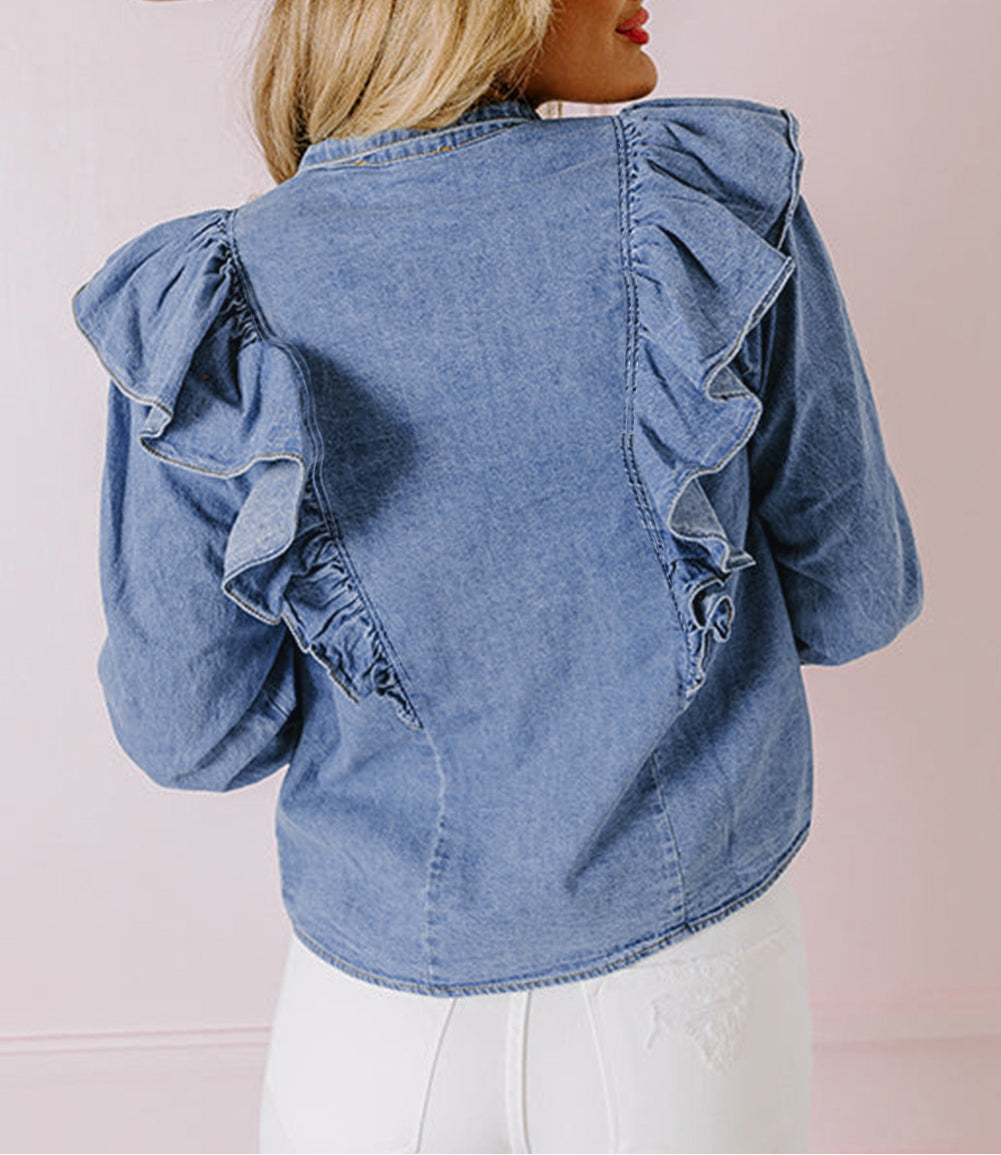Denim Ruffled Casual Top