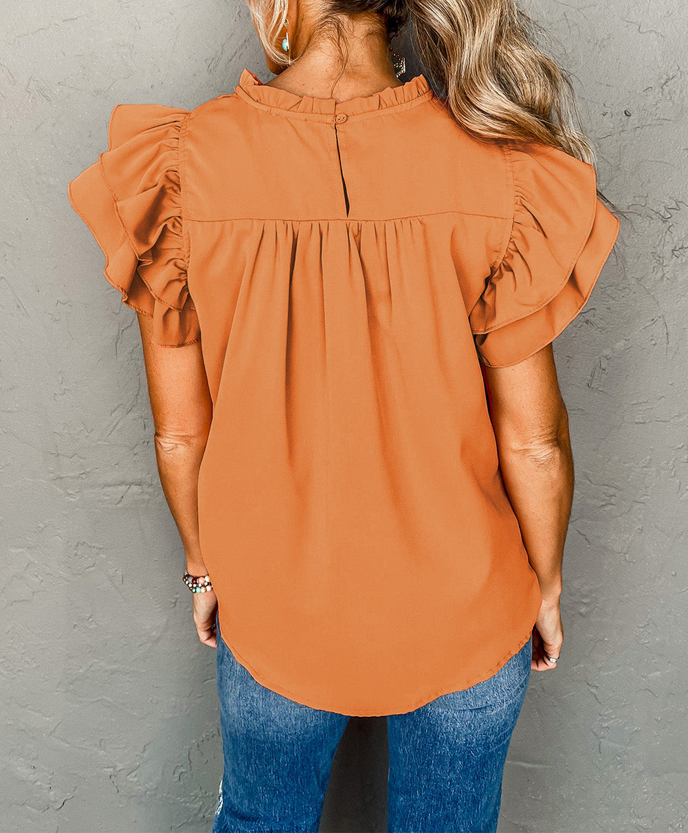 Smocked Ruffle Sleeve Blouse