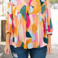 Plus Size Geometric Print Bracelet Sleeve Flowy Blouse