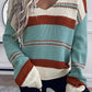 Striped Pattern Knit V Neck Sweater