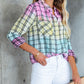 Multicolor Tie Dye Plaid Button Up Shirt