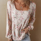 Floral Print Pleated U Neck Loose Fit Blouse