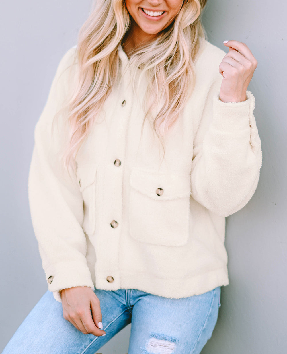 Flap Button Pocket Sherpa Jacket