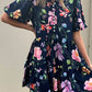 Floral Short Bubble Sleeve Button Mandarin Collar Dress