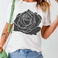 Large Rose Print Round Neck T Shirt