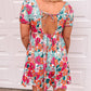 Multicolor Floral Print Tie Back Short Sleeve Dress