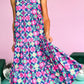 Floral Print Frilly Neck Sleeveless Tiered Maxi Dress