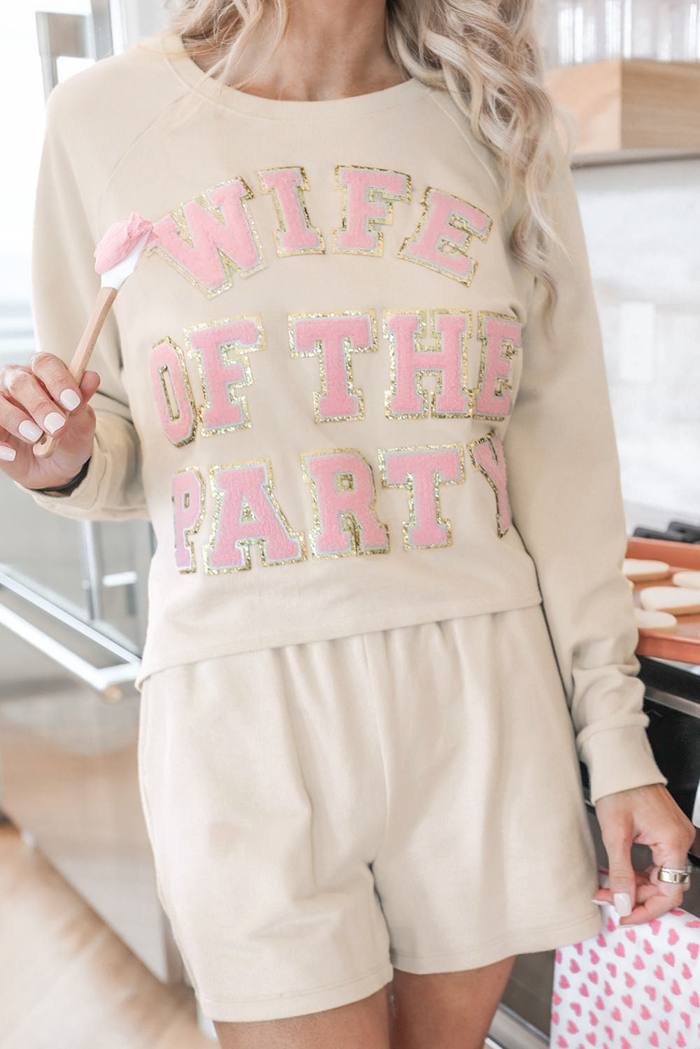 Letter Print Long Sleeve Top and Shorts Lounge Outfit