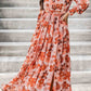 Floral V-Neck Long Sleeve Belted Maxi Dress