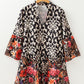 Retro Floral Mixed Print Split Neck A-line Dress