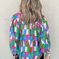 Geometric Print Buttoned Balloon Sleeve Loose Fit Shirt