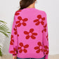 Big Flower Knit Ribbed Trim Sweater