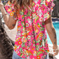 Floral Print Pleated Ruffled Sleeve Summer Blouse